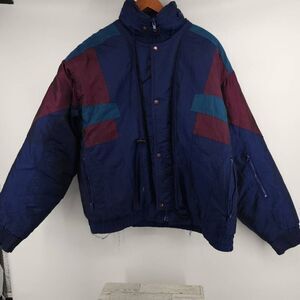 Vintage 80's / 90's ALPINE SKI Insulated Ski Coat Blue Nylon Colourblock Mens La